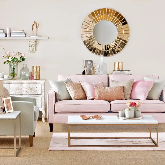 Pink living room ideas decor rose gold rooms beige sofa rosa decorating furniture create tea glam make simon whitmore credit